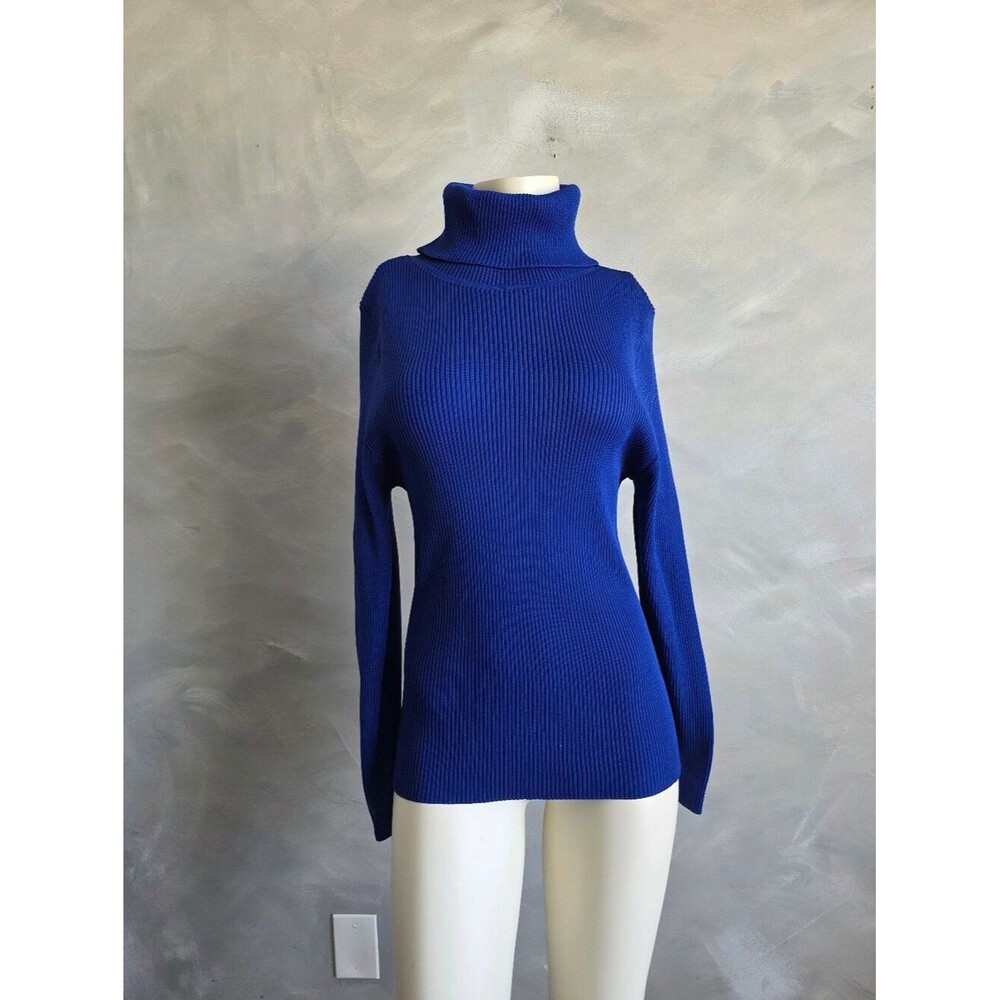 Roma Concept Cobalt Blue Turtle Neck Fitting Long Sleeve Ribbed Top Sz 1X Women